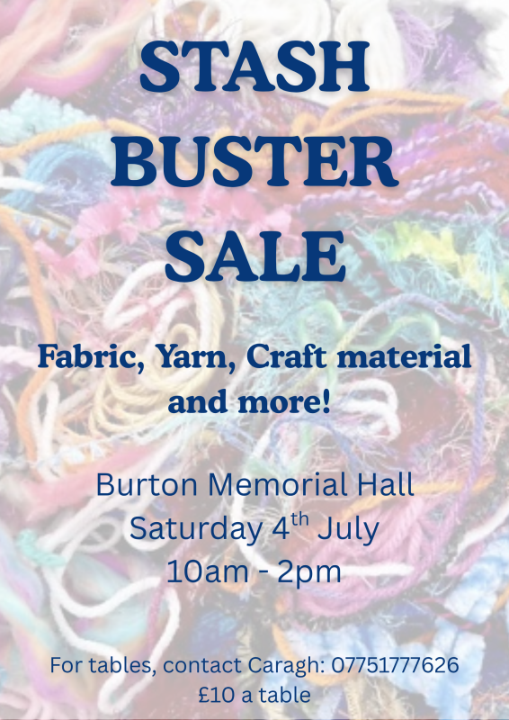 Stashbuster Sale at Burton Memorial Hall 4th July 2026